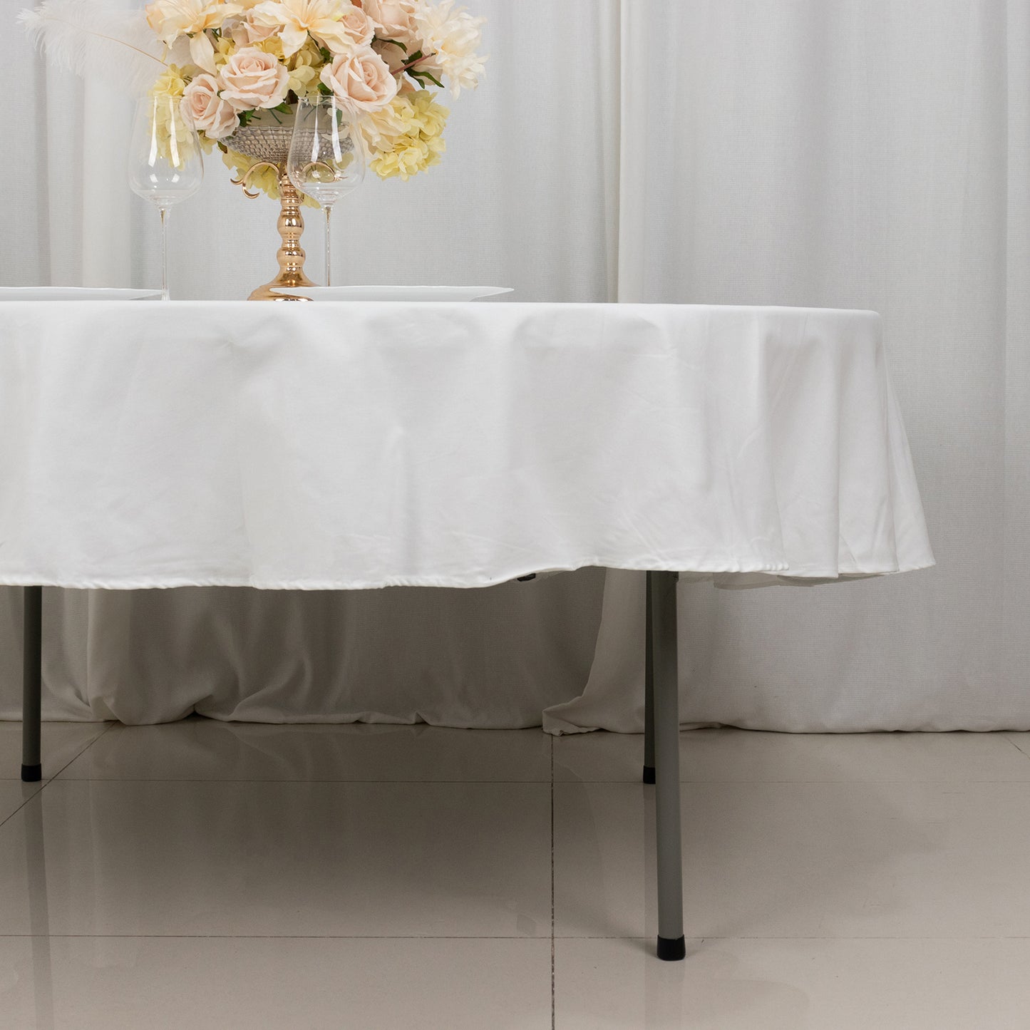 90" White Round 100% Cotton Linen Tablecloth | Washable