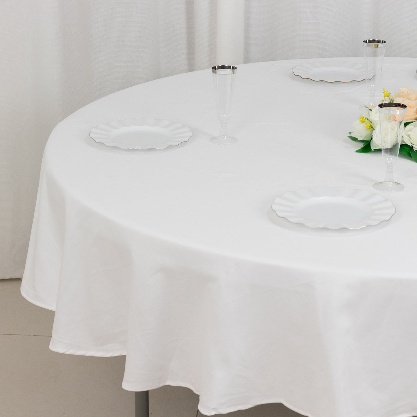 90" White Round 100% Cotton Linen Tablecloth | Washable