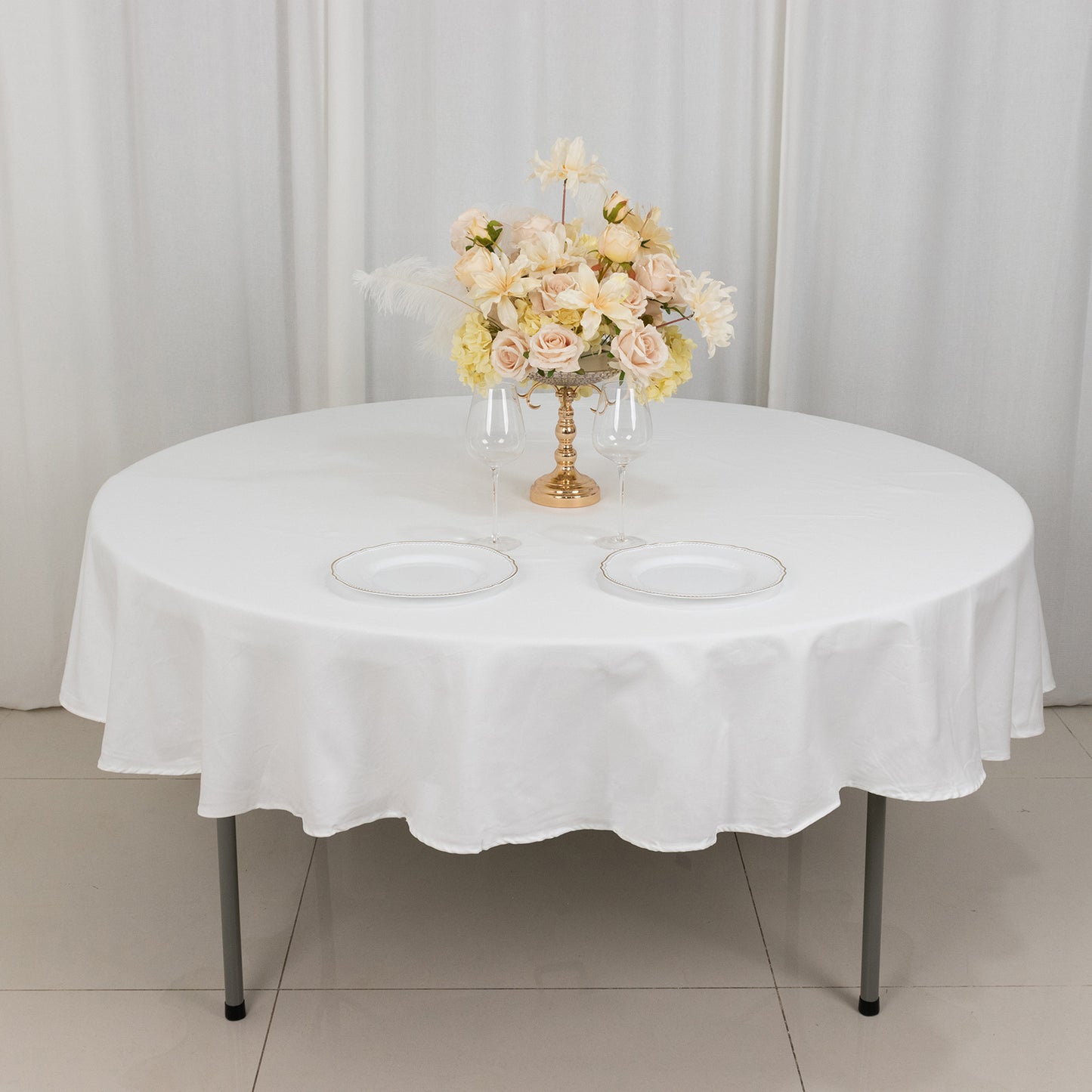 90" White Round 100% Cotton Linen Tablecloth | Washable