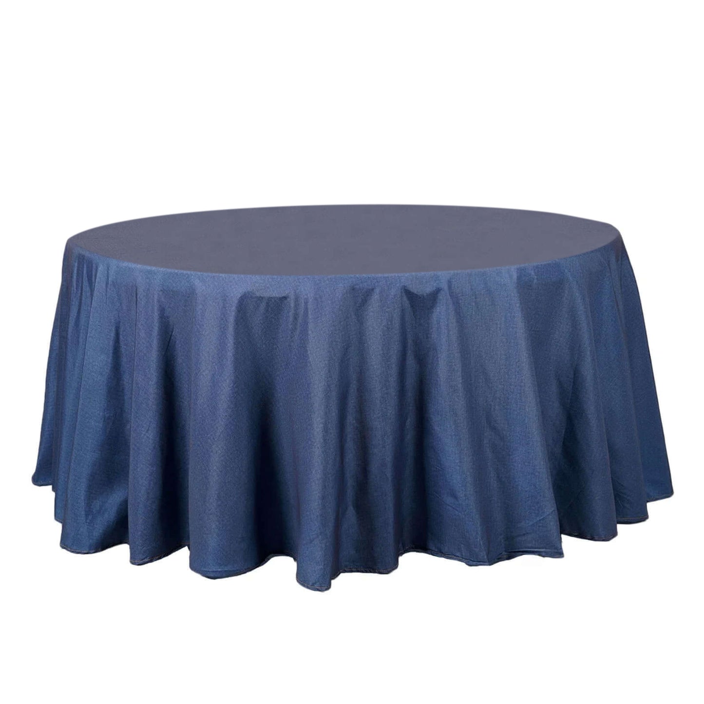 120" Premium Dark Blue Faux Denim Polyester Round Tablecloth