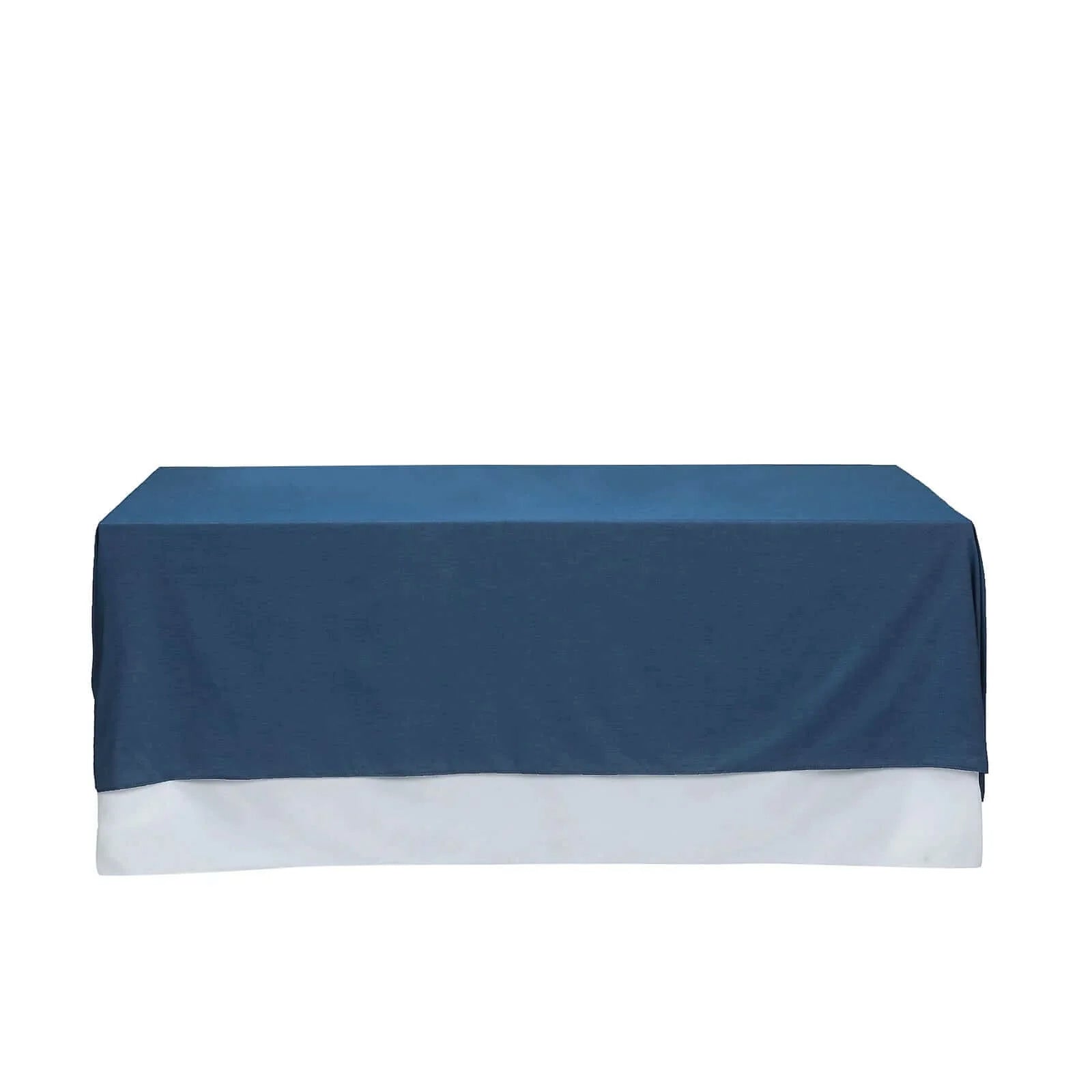 90"x132" Premium Dark Blue Faux Denim Polyester Rectangular Tablecloth