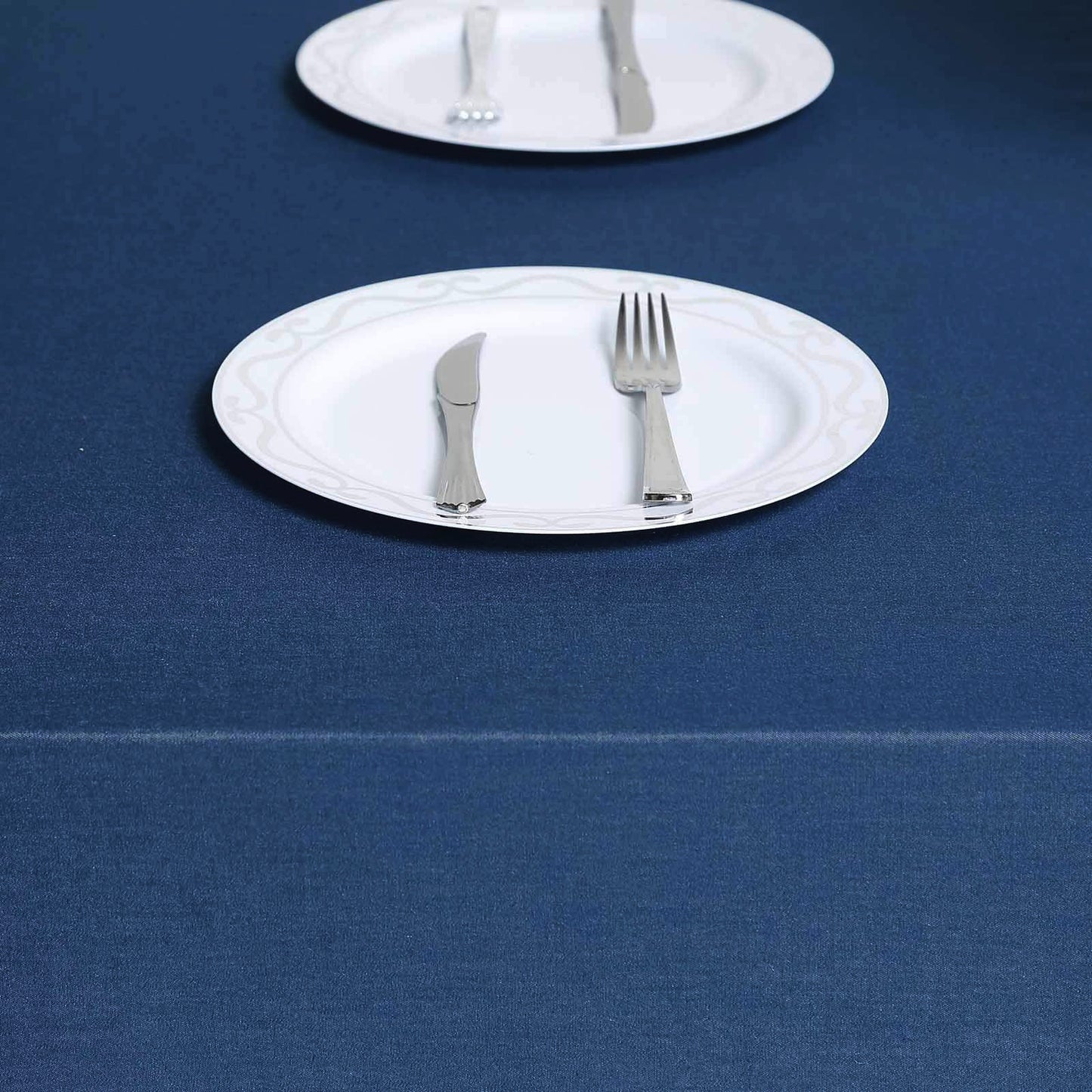 90"x132" Premium Dark Blue Faux Denim Polyester Rectangular Tablecloth