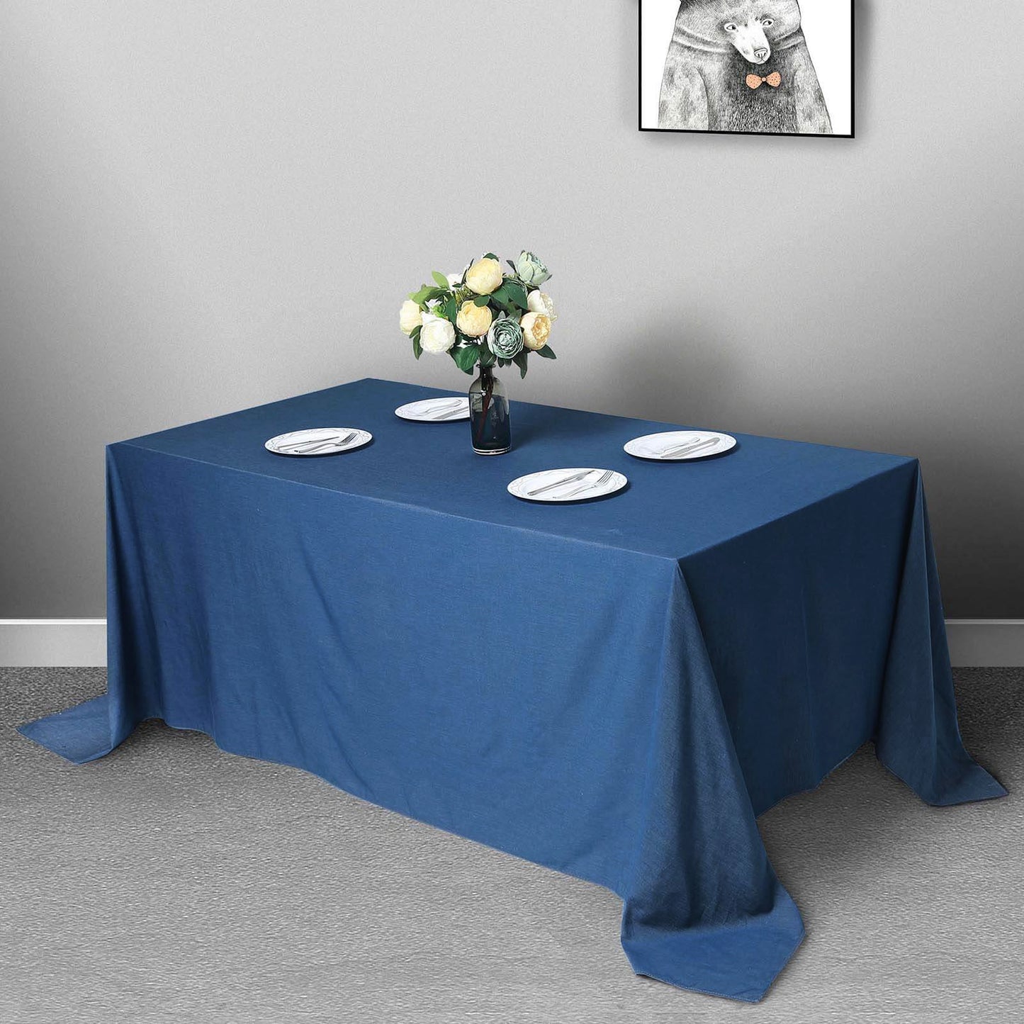 Polyester 90"x132" Rectangle Tablecloth Dark Denim Blue - Seamless Faux Denim Design for Classy Celebrations