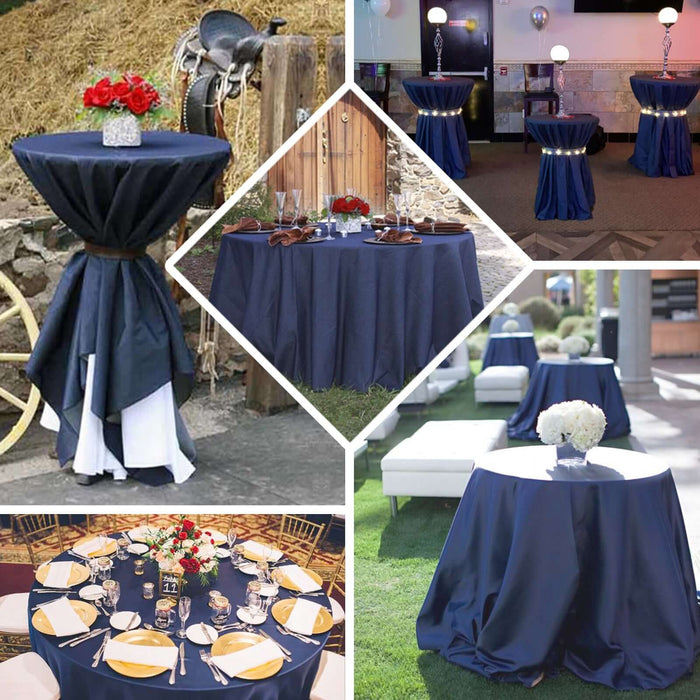 120" Premium Dark Blue Faux Denim Seamless Polyester Round Tablecloth