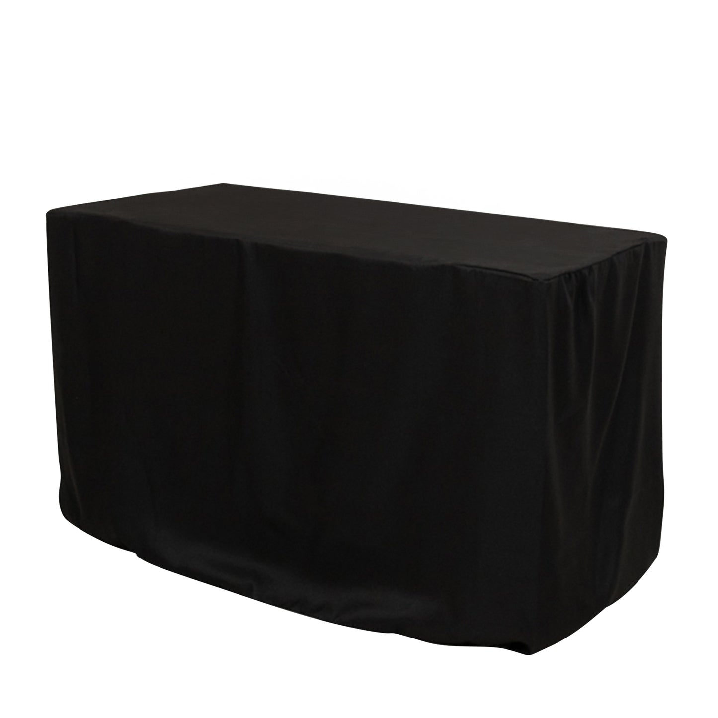 Black fitted polyester tablecloth for 48"x24"x30" tables.