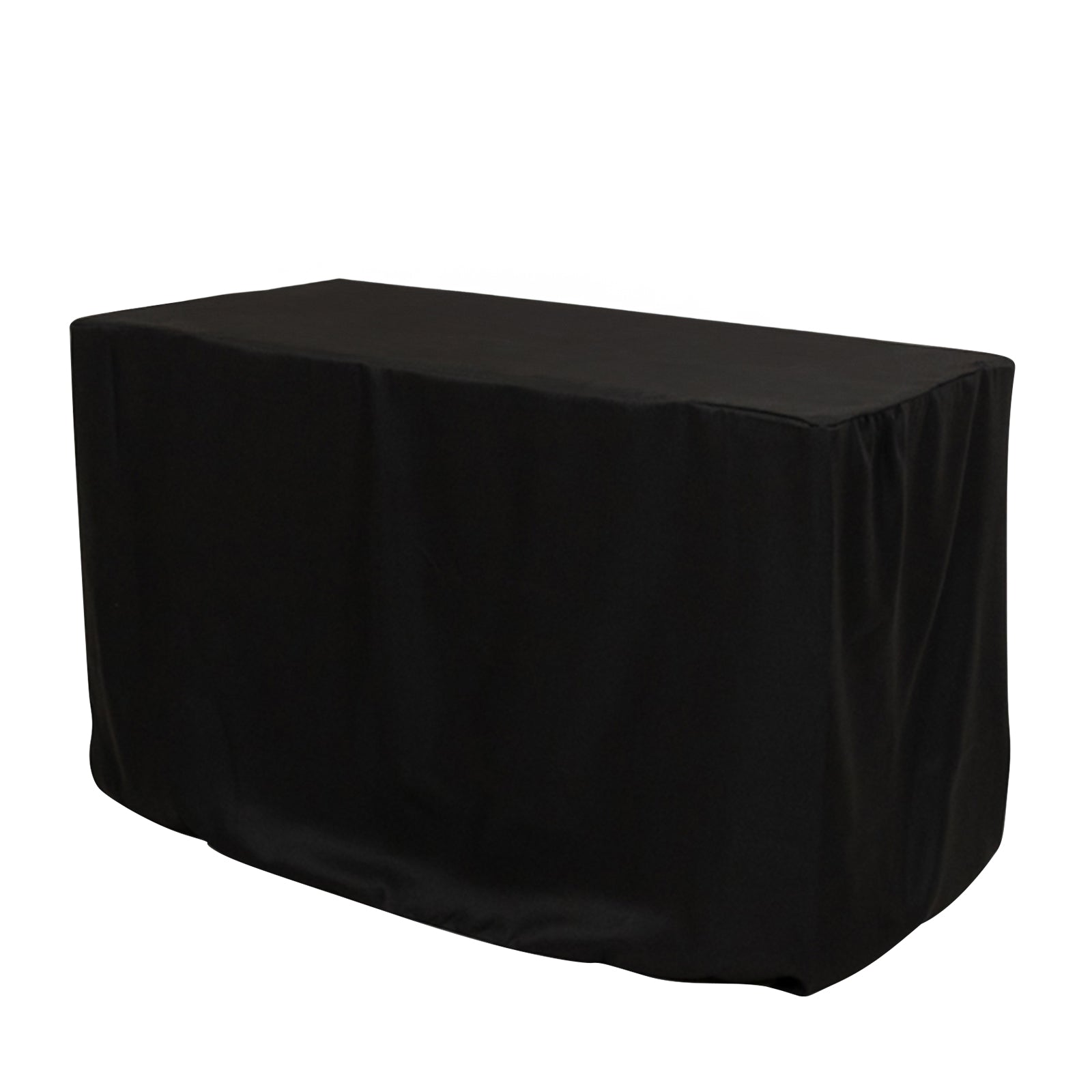 Black fitted polyester tablecloth for 48"x24"x30" tables.