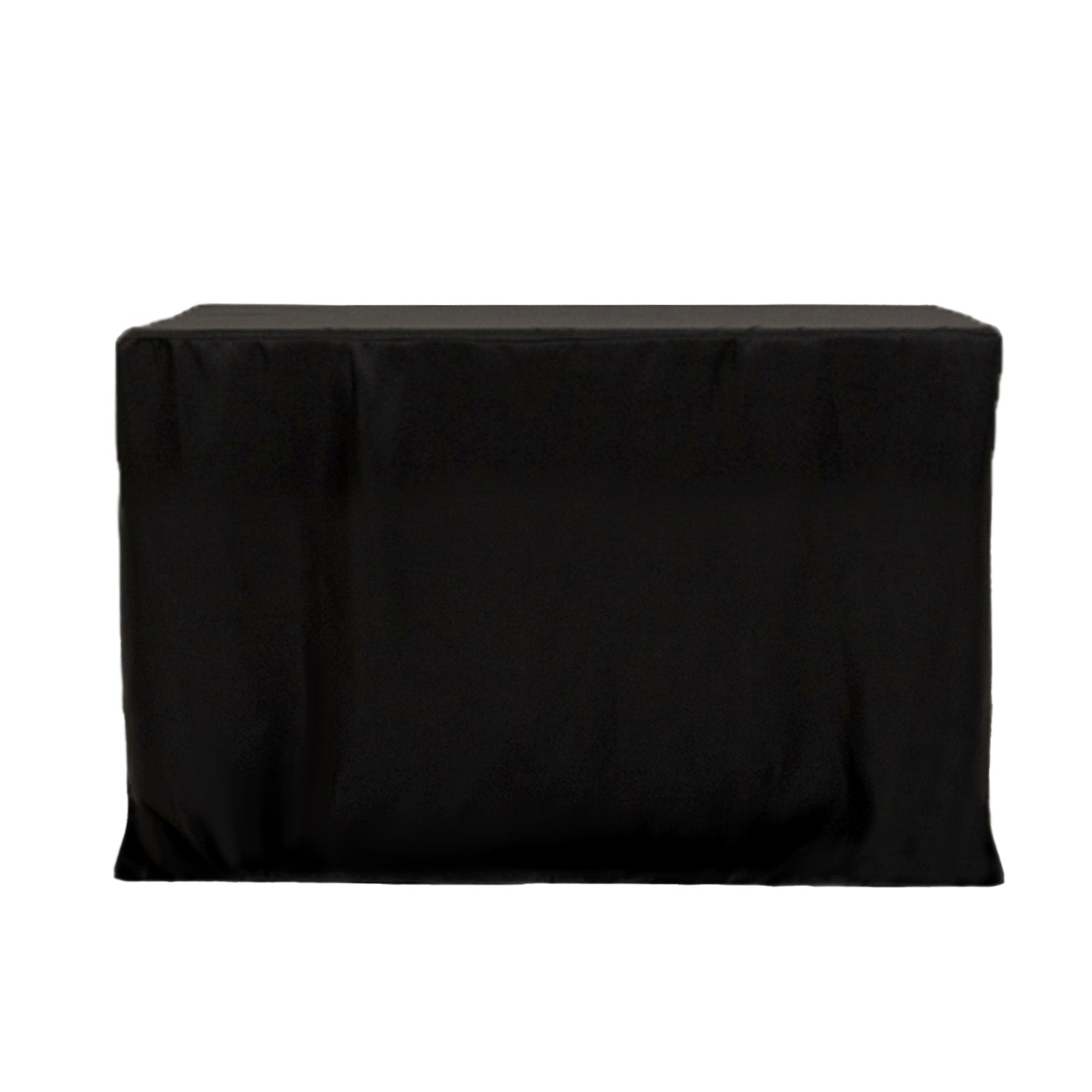 Black fitted polyester tablecloth for 48"x24"x42" tables.