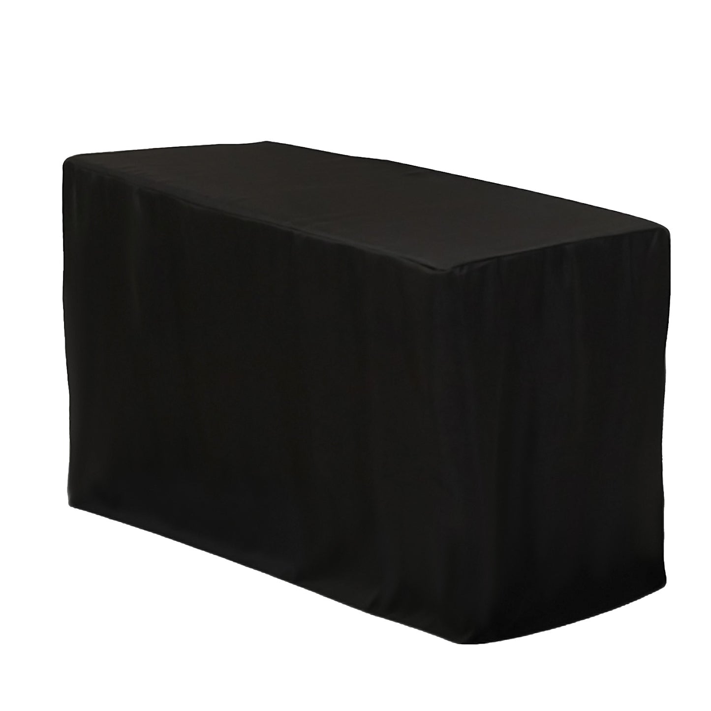 Black fitted polyester tablecloth for 48"x24"x42" tables.