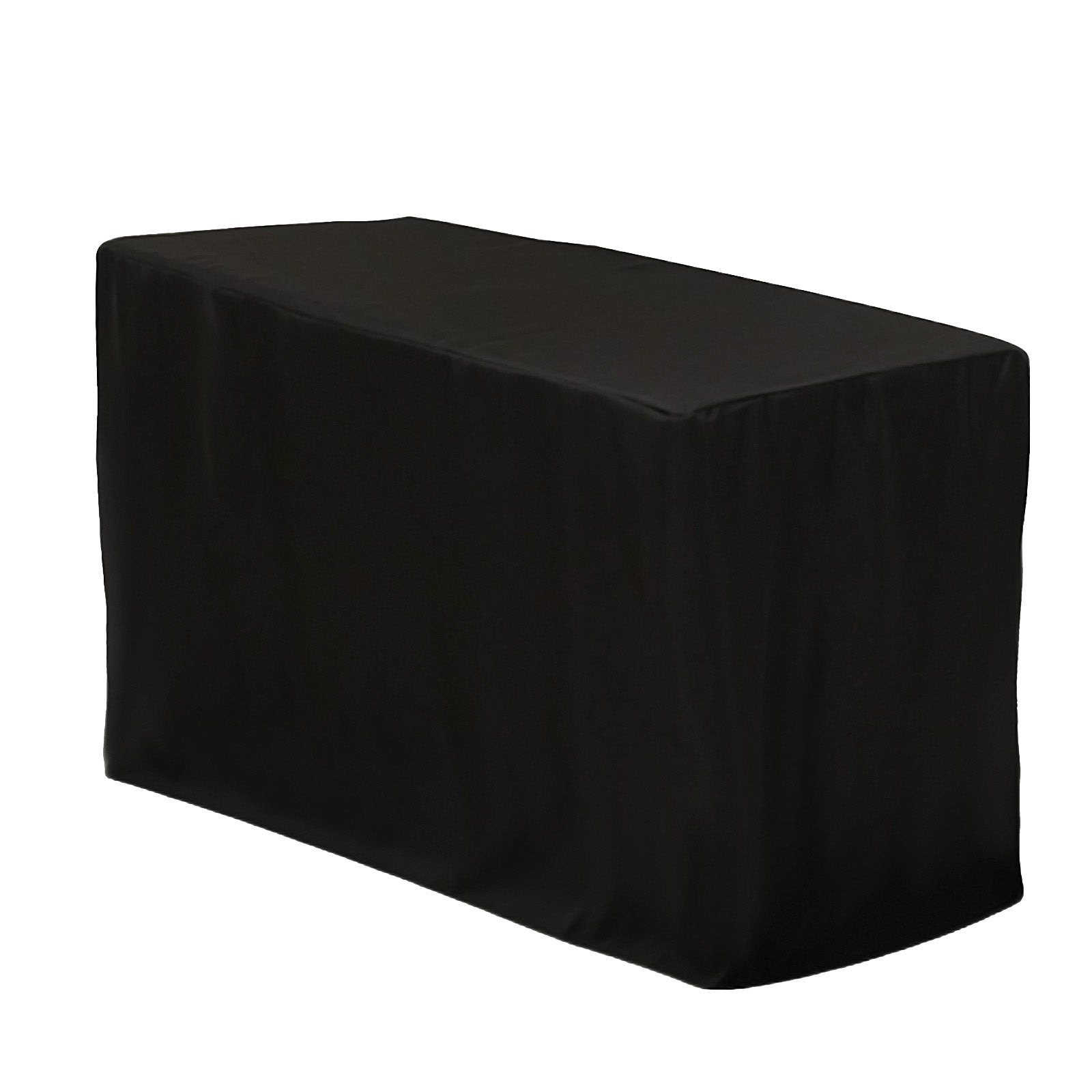 Black fitted polyester tablecloth for 48"x24"x42" tables.