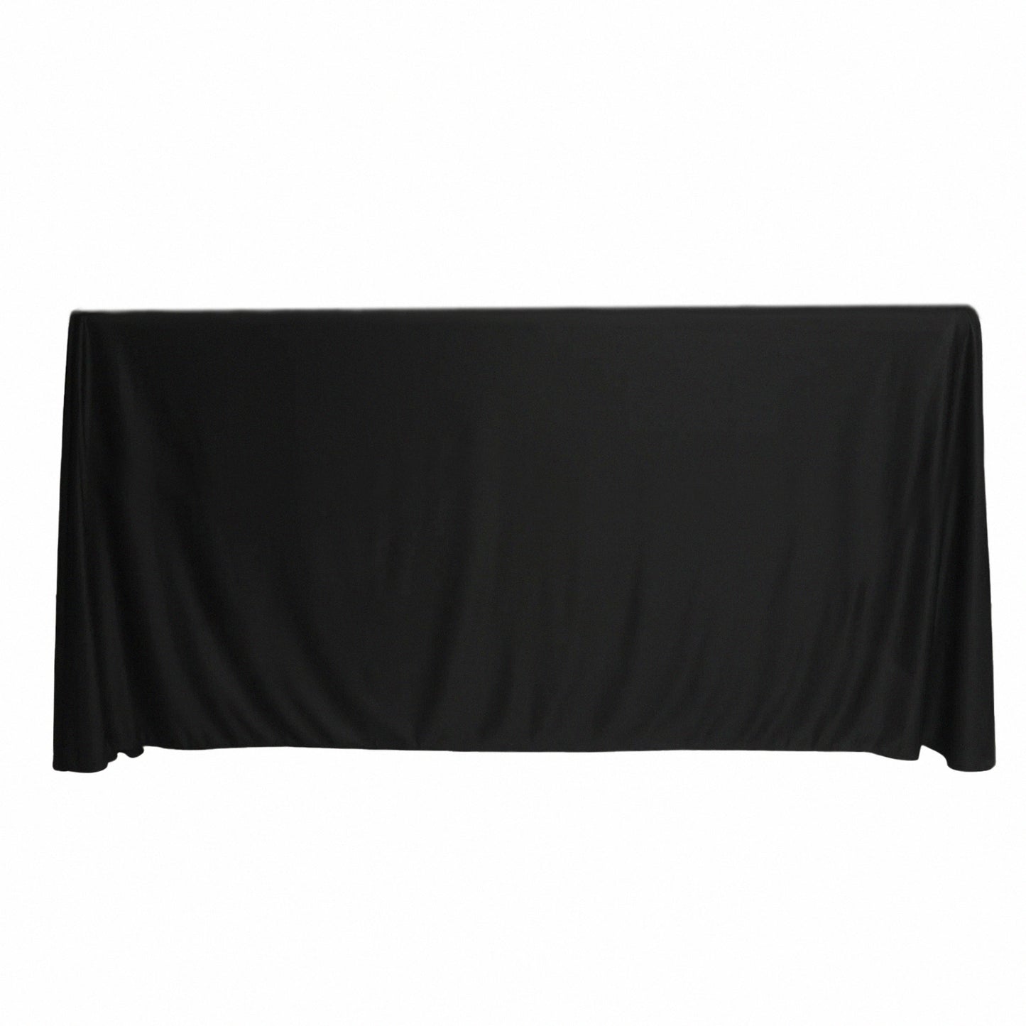 6ft black fitted polyester tablecloth for 72"x24"x42" tables.