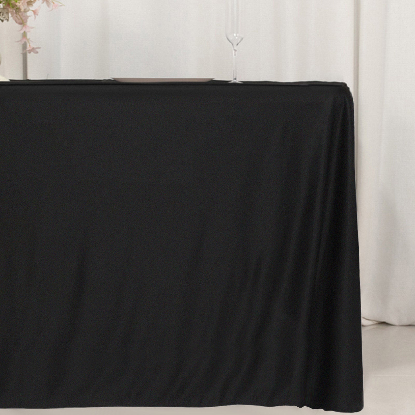 6ft Black Fitted Polyester Rectangle Tablecloth for 72"x24"x42" Tables