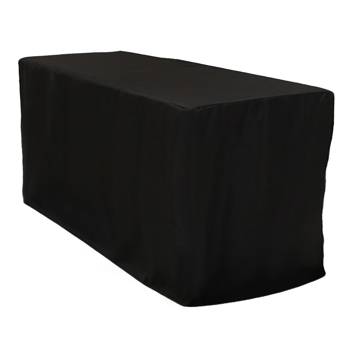 Black fitted polyester tablecloth for 72"x24"x42" tables.