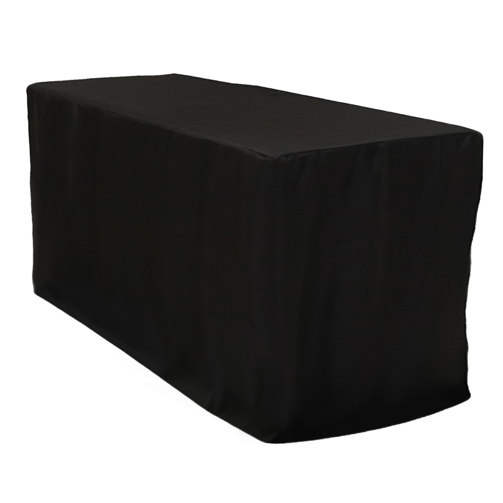 Black fitted polyester tablecloth for 72"x24"x42" tables.