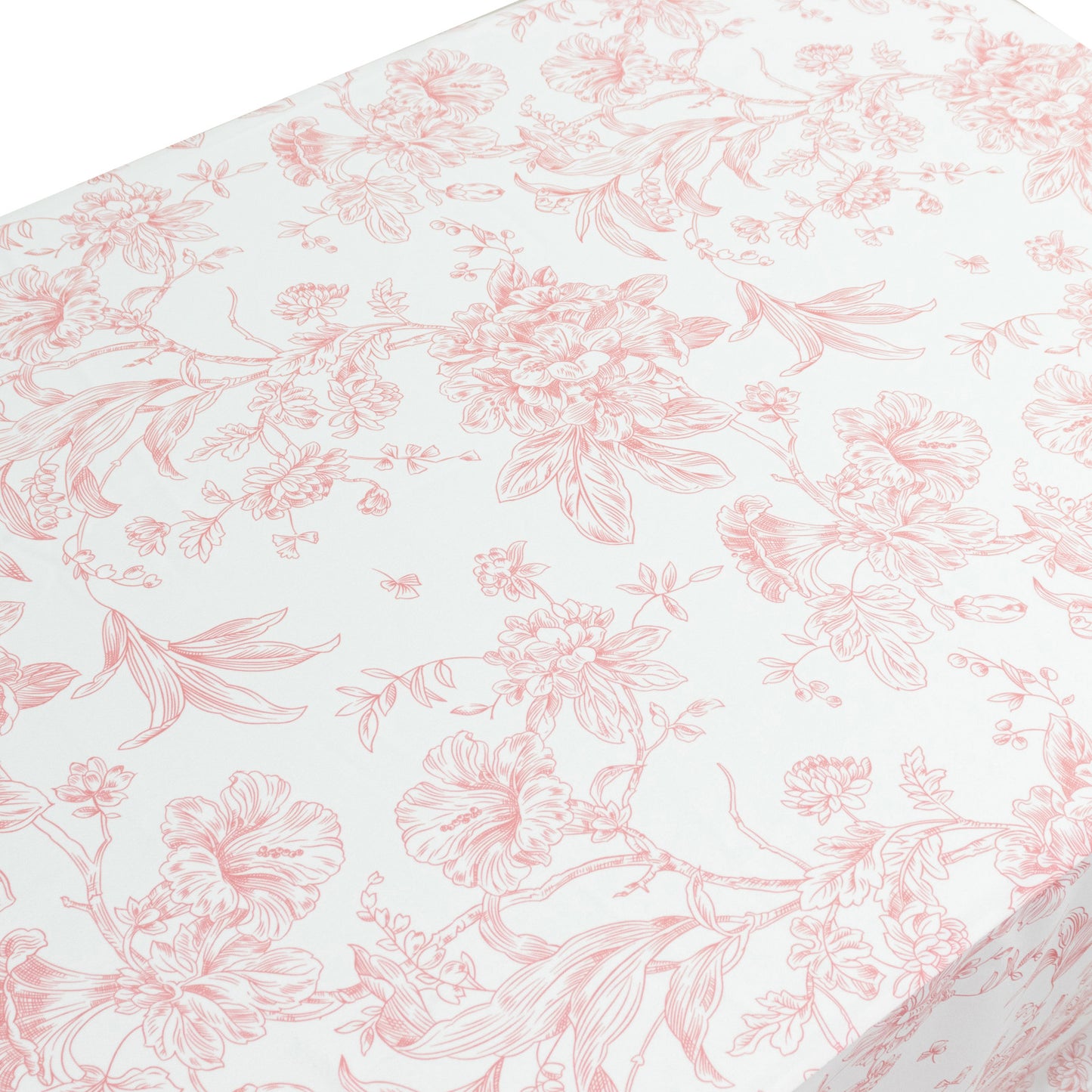 French Toile Fitted Tablecloth 6ft – Pink & White Rectangular Polyester Wrinkle-Resistant Table Cover