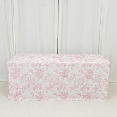 Pink French Toile Fitted Polyester Tablecloth 6ft