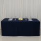 6ft navy blue fitted polyester rectangle tablecloth for trade shows.