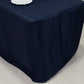 6ft navy blue open back fitted polyester rectangle tablecloth for trade shows.