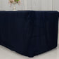 Navy blue fitted tablecloth for 72"x30" trade show tables.