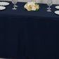 Navy blue fitted tablecloth for 72"x30" tables at trade shows.