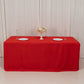Red fitted polyester rectangle tablecloth for trade show tables.