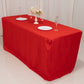 Red fitted polyester tablecloth for 72"x30" trade show tables.