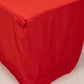 Red fitted tablecloth for 6ft rectangle tables, ideal for trade shows.