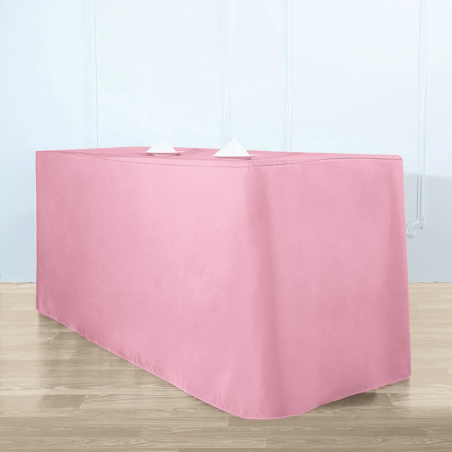 Pink Fitted Polyester Rectangle Tablecloth 6ft Table Cover For 72"x30" Tables