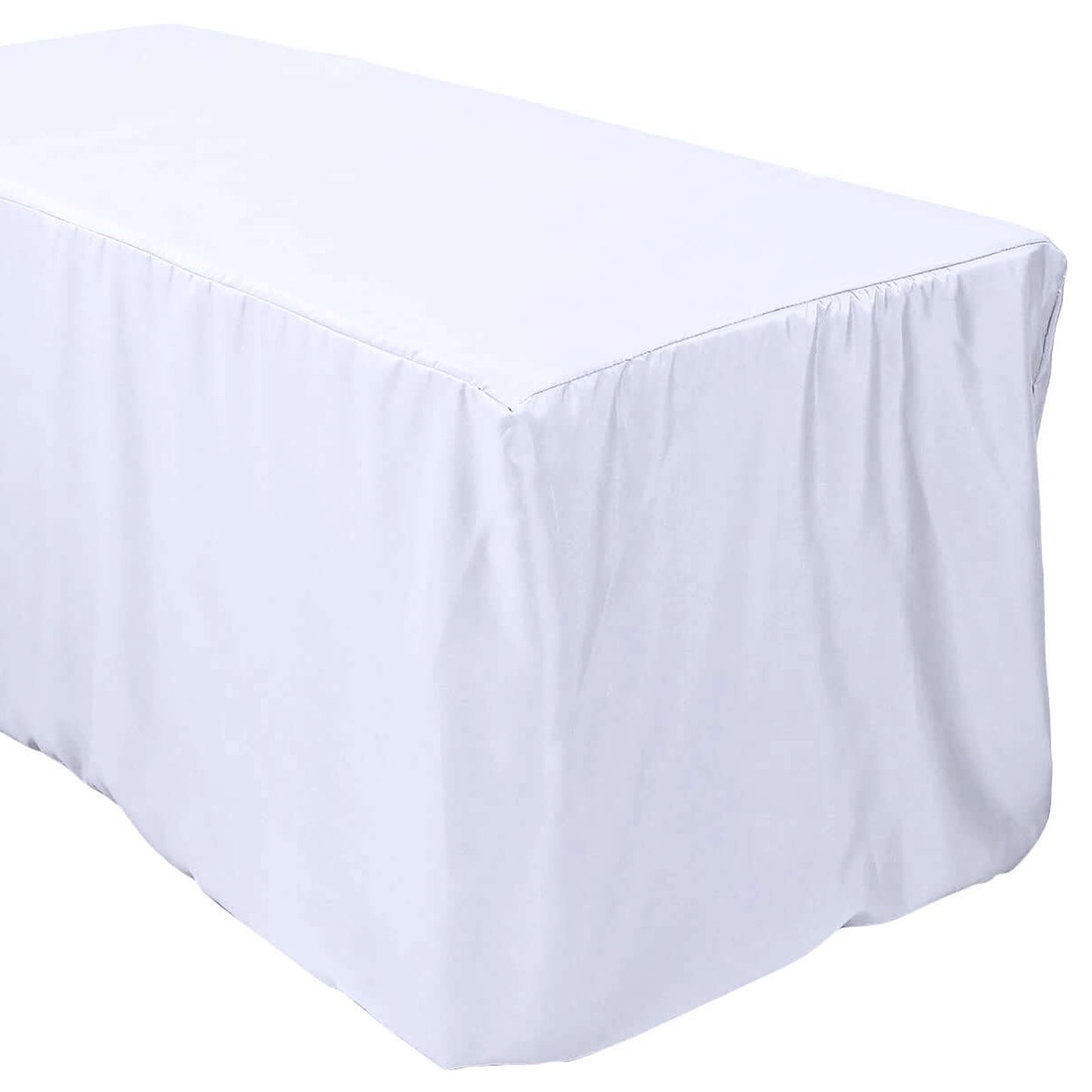 Polyester 6 Feet Rectangular Fitted Table Cover In White