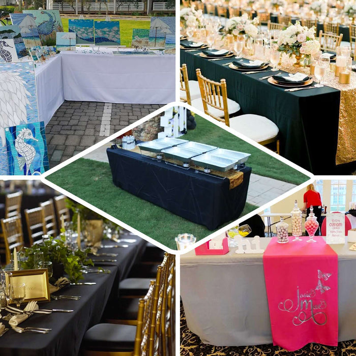 Blush fitted polyester tablecloth for 8ft tables, perfect for elegant events.