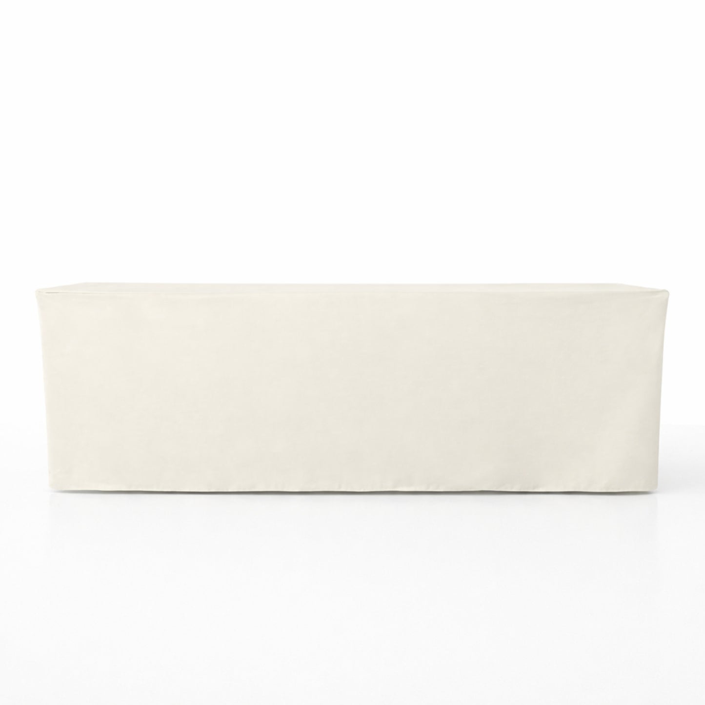 Ivory fitted polyester tablecloth for 8ft rectangle tables.