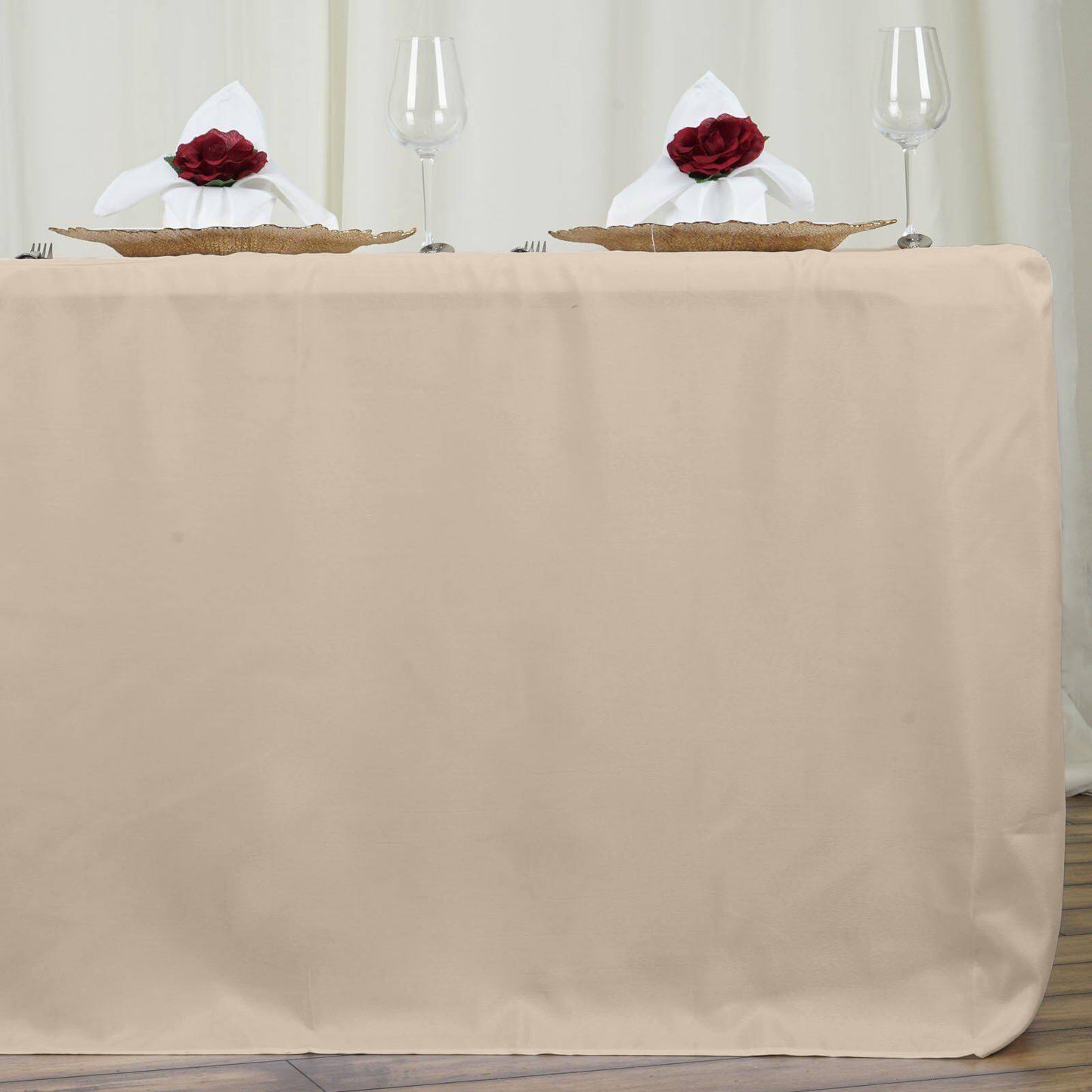 Nude Fitted Polyester Rectangle Tablecloth 8ft Table Cover For 96"x30" Tables