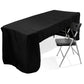 8ft Black Open Back Fitted Polyester Rectangle Tablecloth, Trade Show Table Cover for 96"x30" Tables