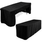 8ft Black Open Back Fitted Polyester Rectangle Tablecloth, Trade Show Table Cover for 96"x30" Tables