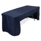 Navy blue fitted tablecloth for 96"x30" tables, ideal for trade shows.