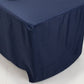 Navy blue fitted tablecloth for 96"x30" tables at trade shows.