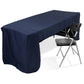 8ft navy blue fitted polyester tablecloth for trade shows.