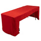 8ft red fitted polyester tablecloth for trade shows and events.