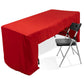 8ft red fitted polyester tablecloth for trade shows and events.