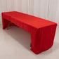 8ft red fitted polyester tablecloth for trade show tables.