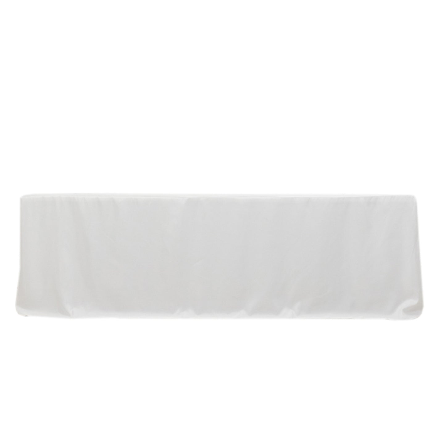 8ft white fitted polyester tablecloth for trade shows and events.