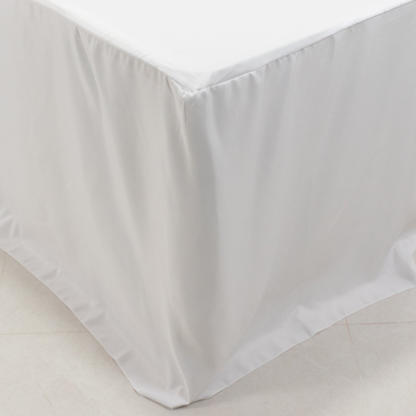 White fitted polyester tablecloth for 96"x30" tables.