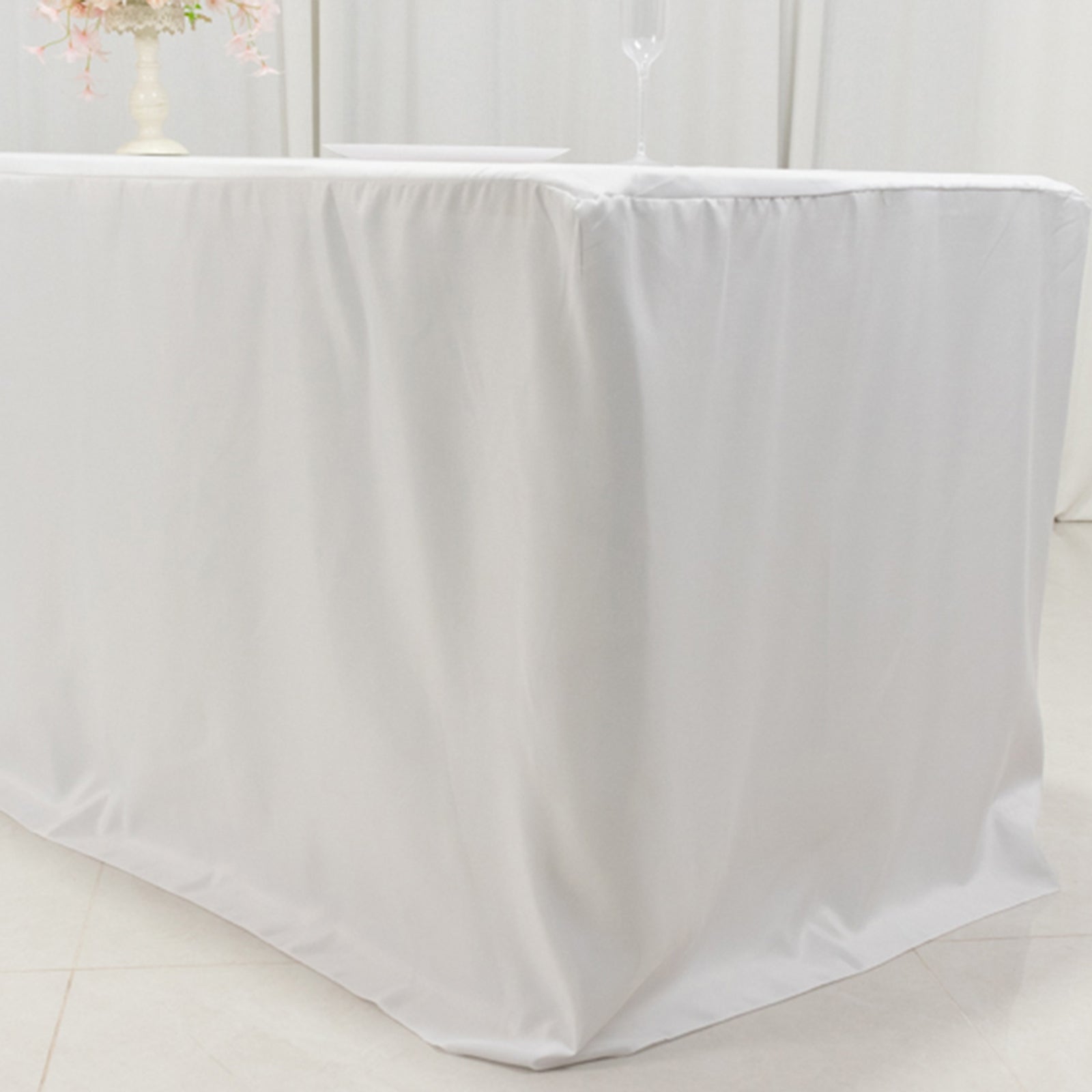 White fitted tablecloth for 8ft rectangle tables.