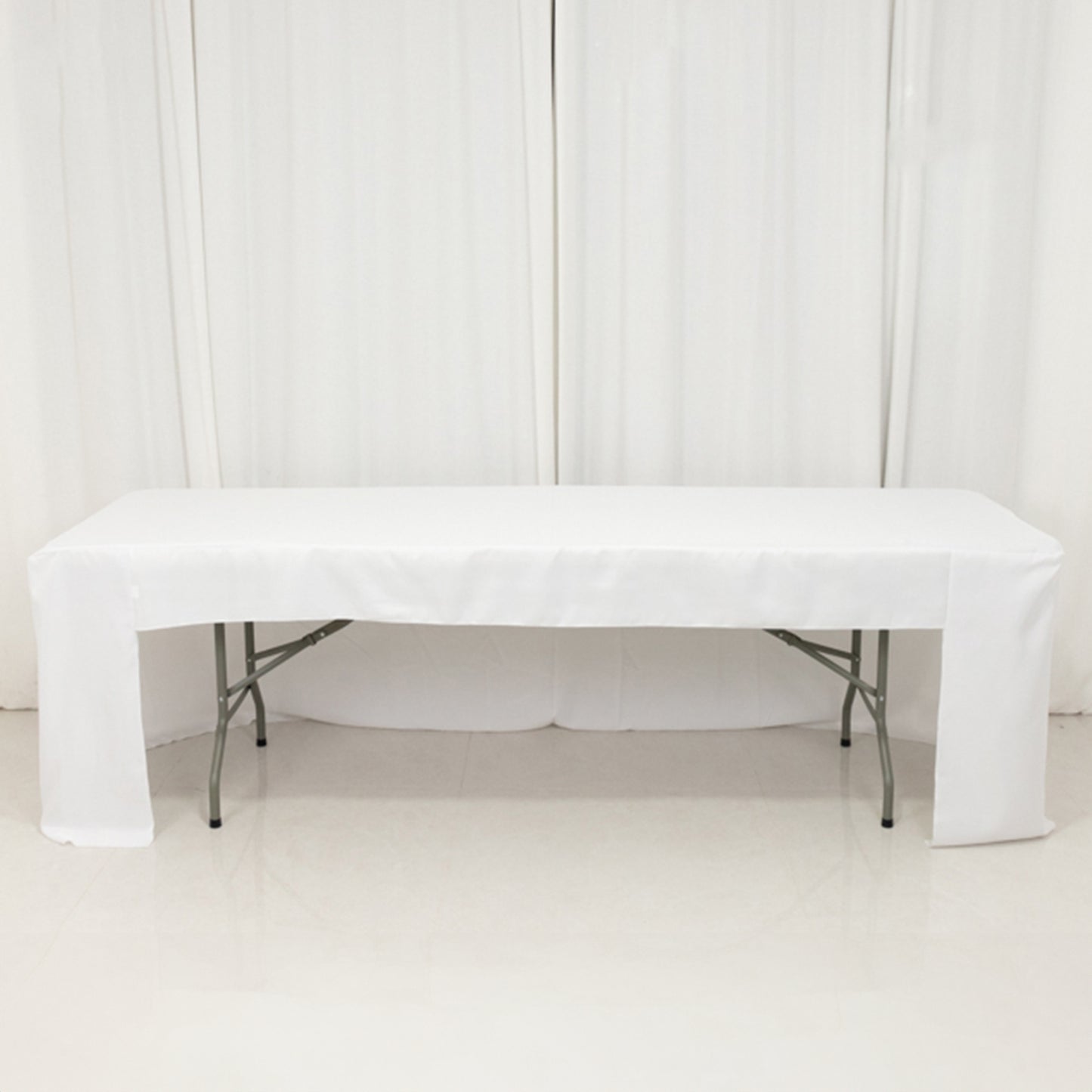 8ft white fitted polyester rectangle tablecloth for trade shows