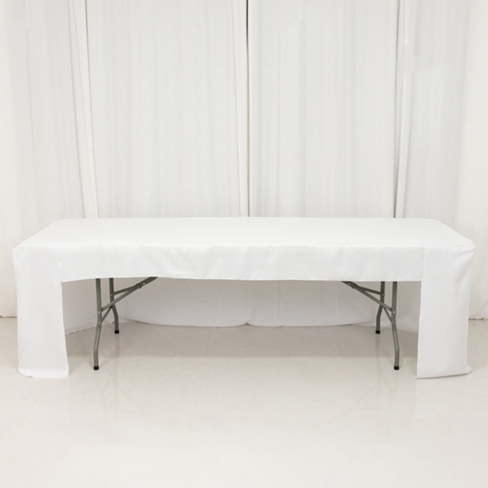 8ft white fitted polyester rectangle tablecloth for trade shows