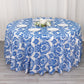 120" Royal Blue Seamless Round Velvet Flocking Design Taffeta Damask Tablecloth