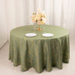 Dusty sage green round tablecloth with gold foil tree branch pattern.