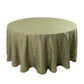 Dusty sage green round tablecloth with gold foil tree branch pattern.