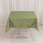 Dusty sage green tablecloth with gold foil tree branch pattern. 54"x54".
