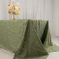 Dusty sage green tablecloth with gold foil tree branch pattern, 90"x132".