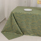 Dusty sage green tablecloth with gold foil tree branch pattern for 6-foot table.